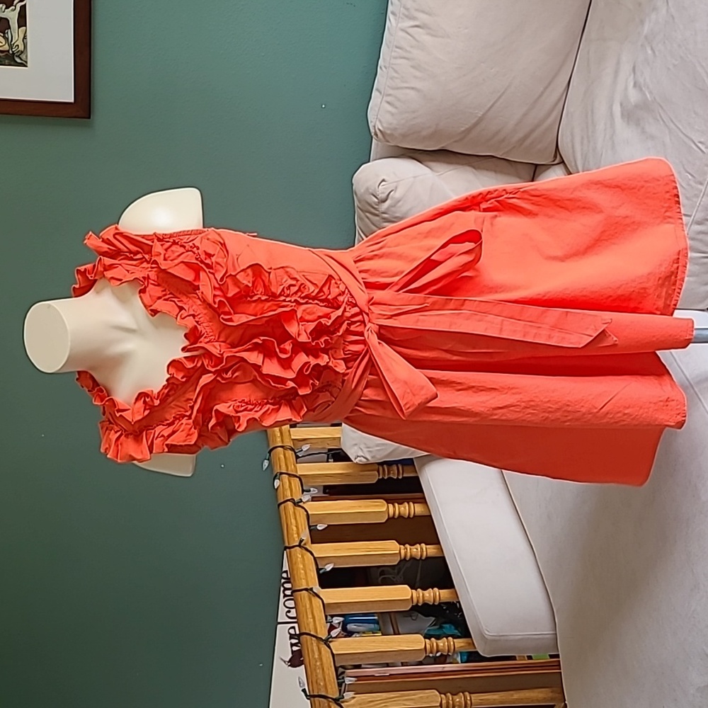 EShakti Coral Poplin Sleeveless Ruffle Dress